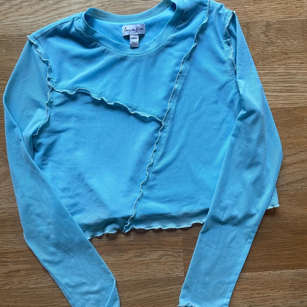 Blue Mesh Assymetric Crop Top